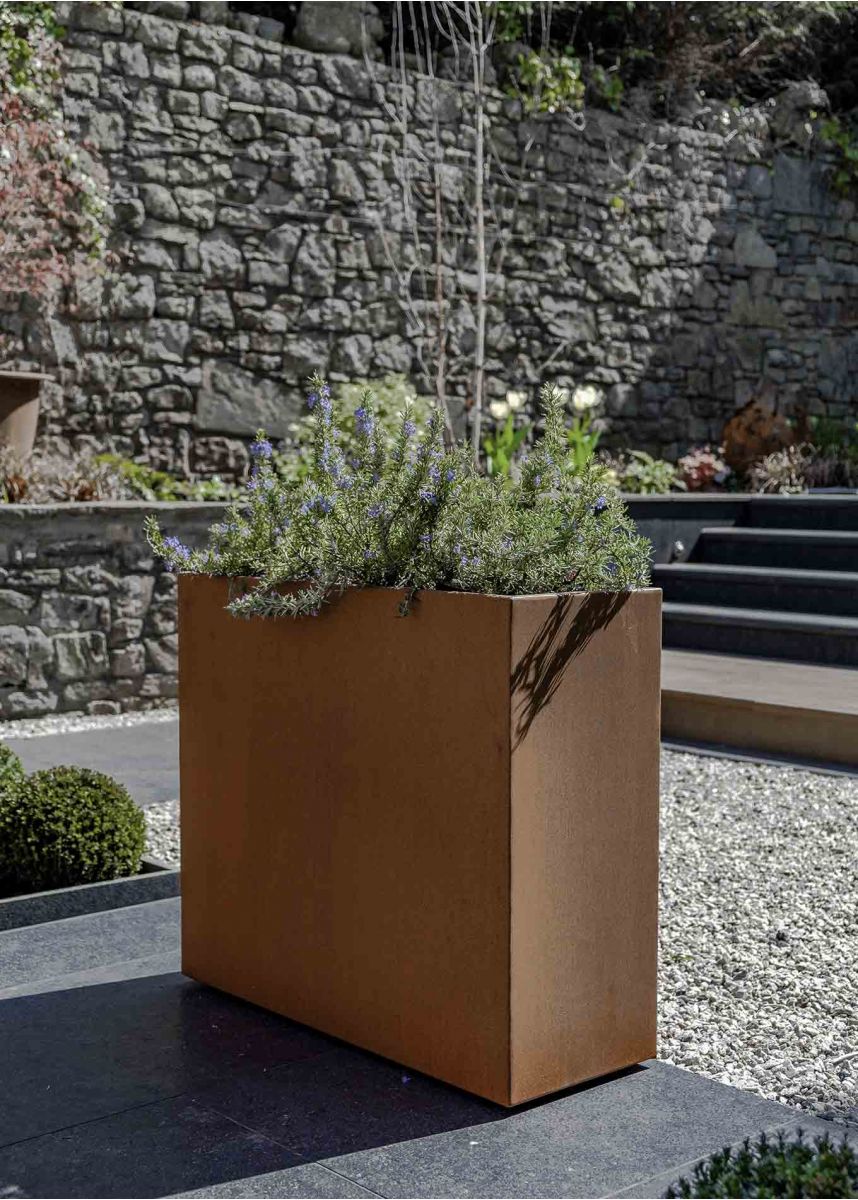 High Rectangle Planter in Corten Steel Tall, Slim Corten Garden Planters